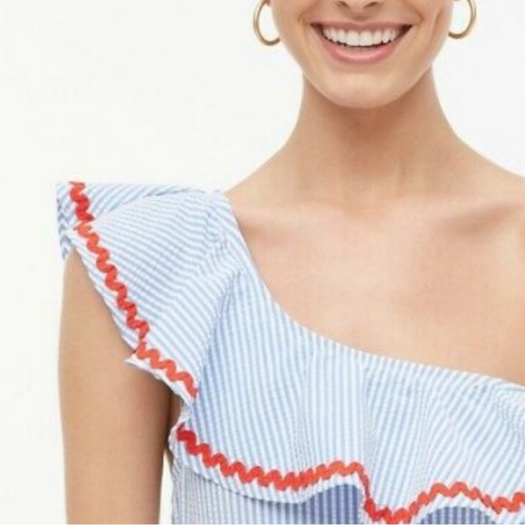 J.Crew Factory Seersucker Ruffle One-Shoulder One-Piece - Picture 5 of 11